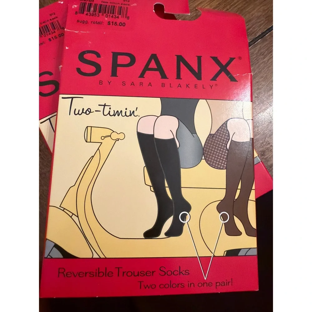 2 Pack Spanx Two-timin Reversible Trouser Socks Black Brown Knee High Regular